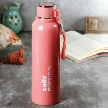 Cello Puro Steel-X Benz 900 | Leak Proof| Wide Mouth & Easy to Open | Insulated Inner Steel Outer Plastic Water Bottle | 730ml | Peach