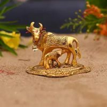 Collectible India Kamdhenu Cow with Calf Metal Statue Figurine Decorative Gift Item Showpiece for Home Decor - Diwali Decorations Religious Items