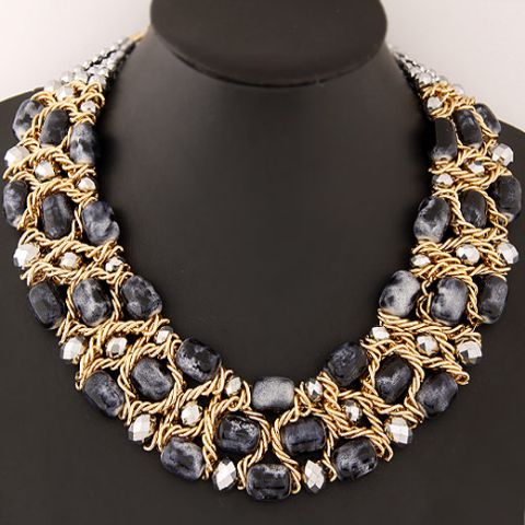 Optionsz Fashionable Black & Golden Stone Studed Neckpiece at low price Rs.808/-