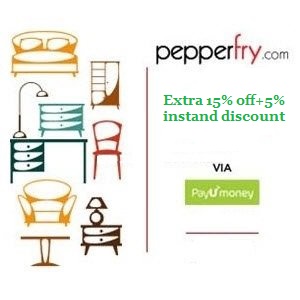 Pepperfry Get extra 15% off + 5% instant discount via PayUmoney on Pepperfry Purchase