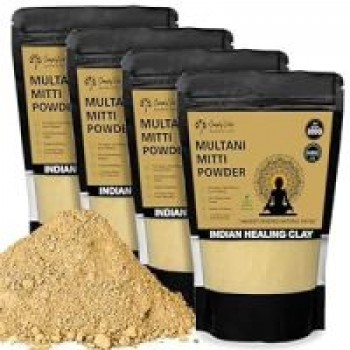 Simply Vedic 100% Natural Multani Mitti Powder Face Pack (200Gms-Pack4) For Exfoliating Soothing Nourishing Face, Skin & Hair| Organic Indian Healing Clay Body Mask